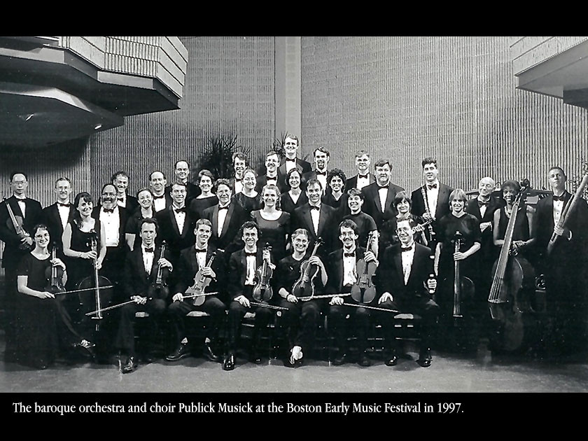The baroque orchestra and choir Publick Musick at the Boston Early Music Festival in 1997.